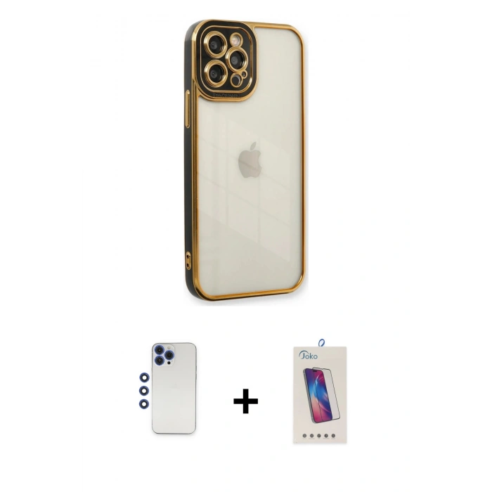 MARSİLYAN™- iPhone 12 Pro Max Kılıf Çekirdek Klasik Serisi - Siyah Joko 5D Cam + Shine Kamera Lens - LT