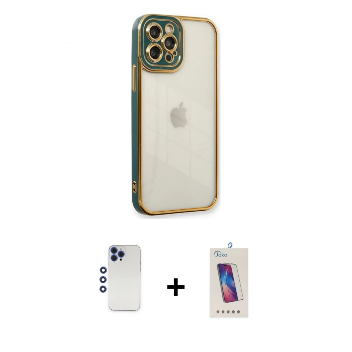 MARSİLYAN™- iPhone 12 Pro Max Kılıf Çekirdek Klasik Serisi - Siyah Joko 5D Cam + Shine Kamera Lens - LT