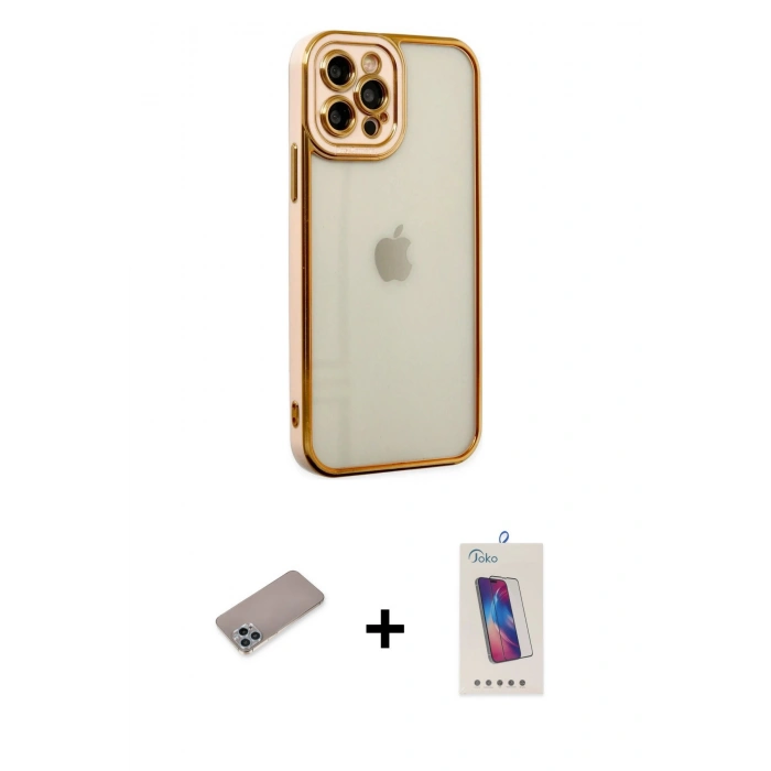 MARSİLYAN™- iPhone 12 Pro Max Kılıf Çekirdek Klasik Serisi - Siyah Joko 5D Cam + Shine Kamera Lens Koruma Cam - SABE