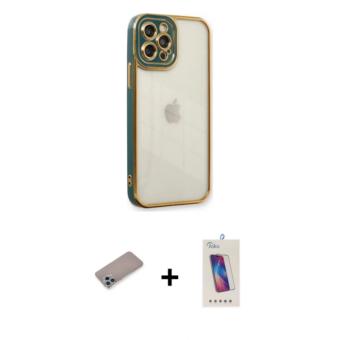 MARSİLYAN™- iPhone 12 Pro Max Kılıf Çekirdek Klasik Serisi - Siyah Joko 5D Cam + Shine Kamera Lens Koruma Cam - SABE