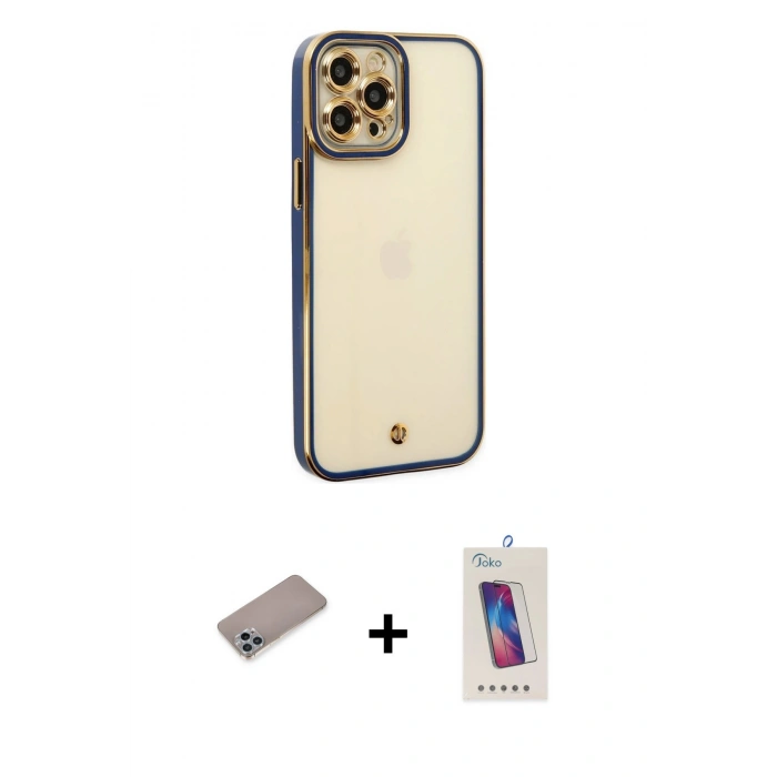 MARSİLYAN™- iPhone 12 Pro Max Kılıf Çekirdek Klasik Serisi - Siyah Joko 5D Cam + Shine Kamera Lens Koruma Cam - SABE