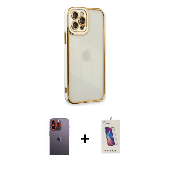 MARSİLYAN™- iPhone 12 Pro Max Kılıf Çekirdek Klasik Serisi - Siyah Joko 5D Cam + Neon Fosforlu Kamera Lens - TU