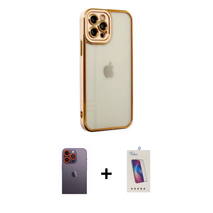 MARSİLYAN™- iPhone 12 Pro Max Kılıf Çekirdek Klasik Serisi - Siyah Joko 5D Cam + Neon Fosforlu Kamera Lens - TU