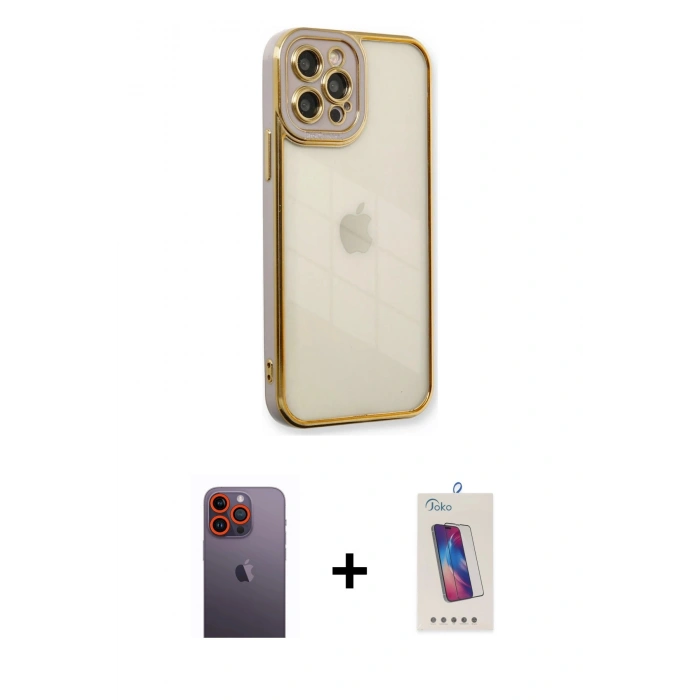MARSİLYAN™- iPhone 12 Pro Max Kılıf Çekirdek Klasik Serisi - Siyah Joko 5D Cam + Neon Fosforlu Kamera Lens - TU