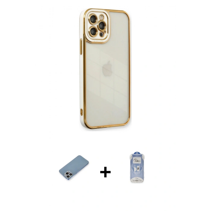 MARSİLYAN™- iPhone 12 Pro Max Kılıf Çekirdek Klasik Serisi - Siyah Joko Magic 5D Cam + Gökkuşağı Shine Kamera Lens Koruma Cam