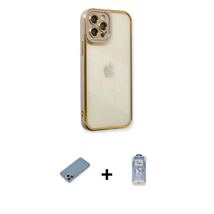 MARSİLYAN™- iPhone 12 Pro Max Kılıf Çekirdek Klasik Serisi - Siyah Joko Magic 5D Cam + Gökkuşağı Shine Kamera Lens Koruma Cam