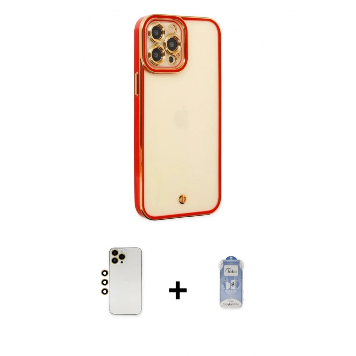 MARSİLYAN™- iPhone 12 Pro Max Kılıf Çekirdek Klasik Serisi - Siyah Joko Magic 5D Cam + Gold Shine Kamera Lens