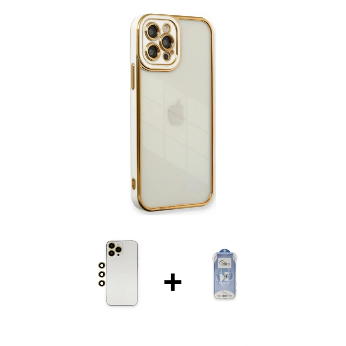 MARSİLYAN™- iPhone 12 Pro Max Kılıf Çekirdek Klasik Serisi - Siyah Joko Magic 5D Cam + Gold Shine Kamera Lens