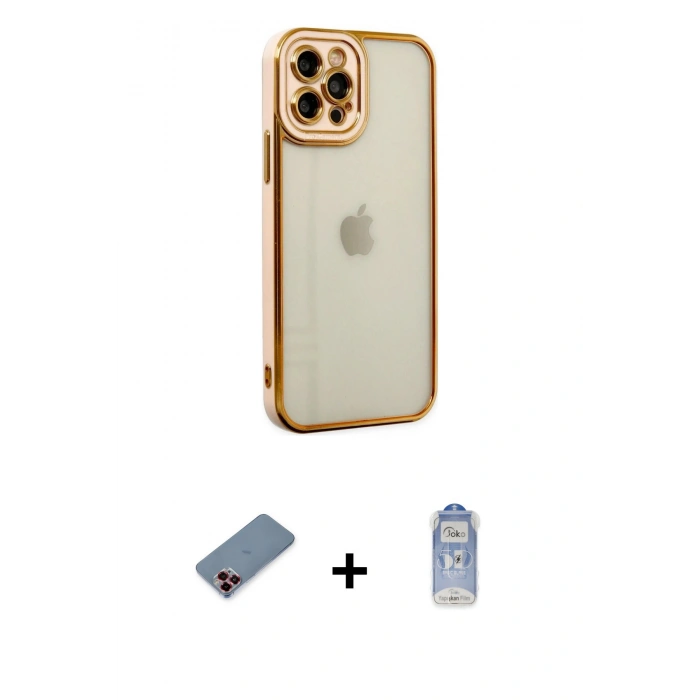 MARSİLYAN™- iPhone 12 Pro Max Kılıf Çekirdek Klasik Serisi - Siyah Joko Magic 5D Cam + Metal Kamera Lens Koruma Cam - KI