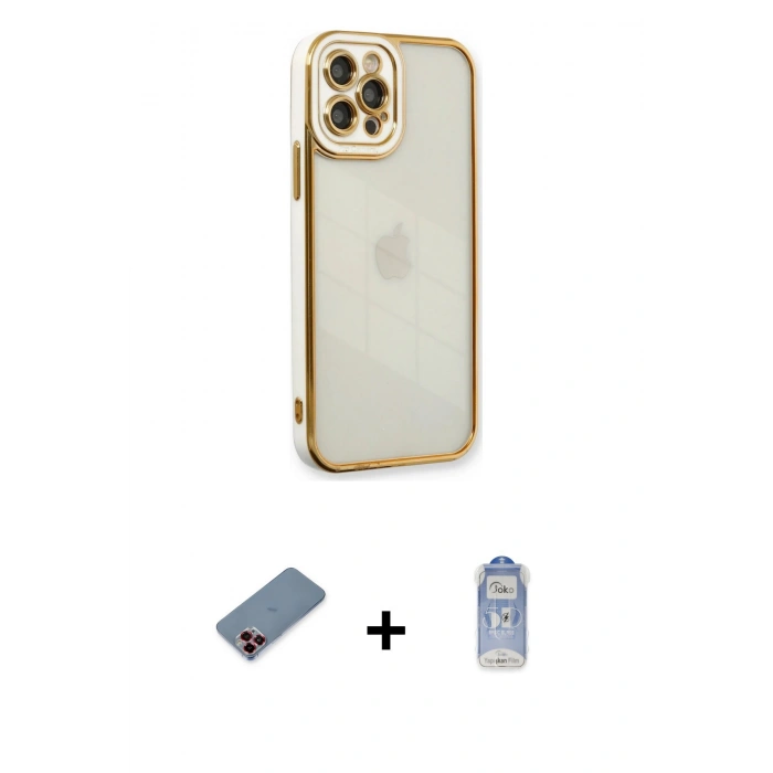 MARSİLYAN™- iPhone 12 Pro Max Kılıf Çekirdek Klasik Serisi - Siyah Joko Magic 5D Cam + Metal Kamera Lens Koruma Cam - KI