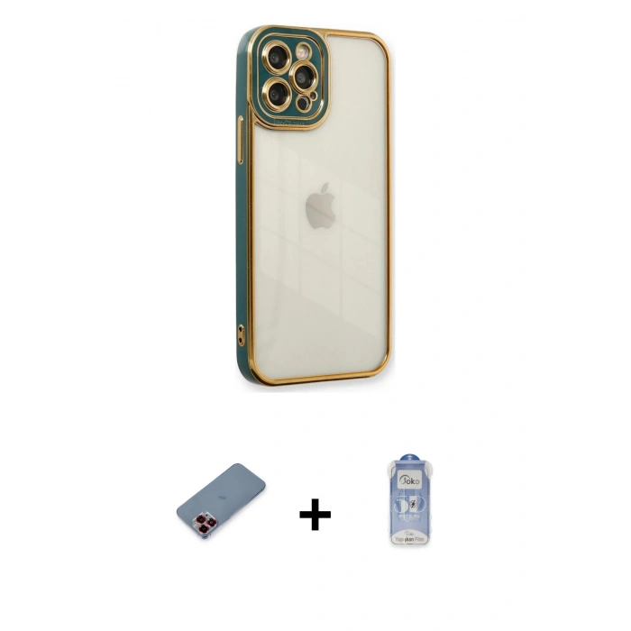 MARSİLYAN™- iPhone 12 Pro Max Kılıf Çekirdek Klasik Serisi - Siyah Joko Magic 5D Cam + Metal Kamera Lens Koruma Cam - KI