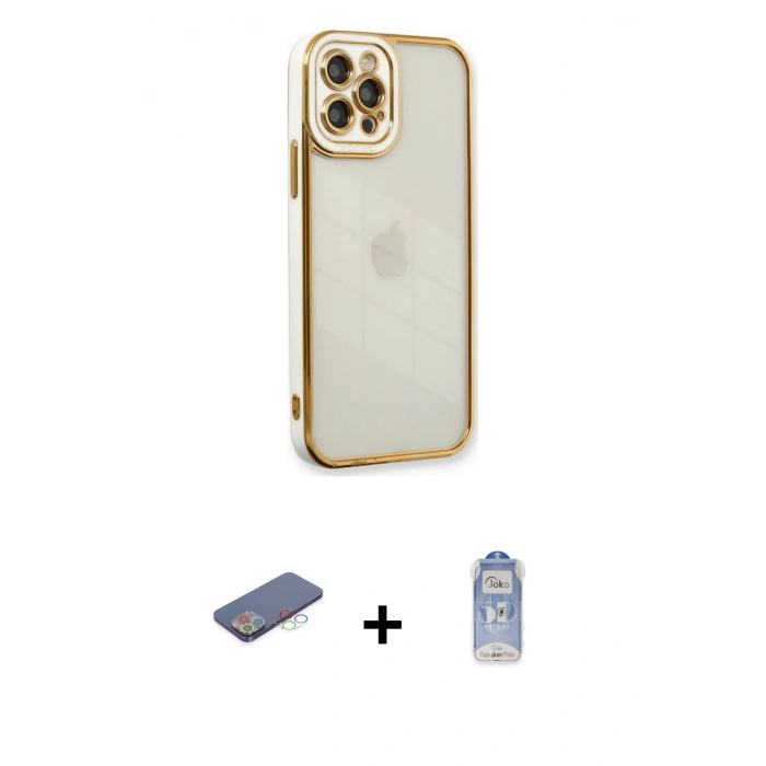 MARSİLYAN™- iPhone 12 Pro Max Kılıf Çekirdek Klasik Serisi - Siyah Joko Magic 5D Cam + Renkli Kamera Lens Koruma Cam - MI