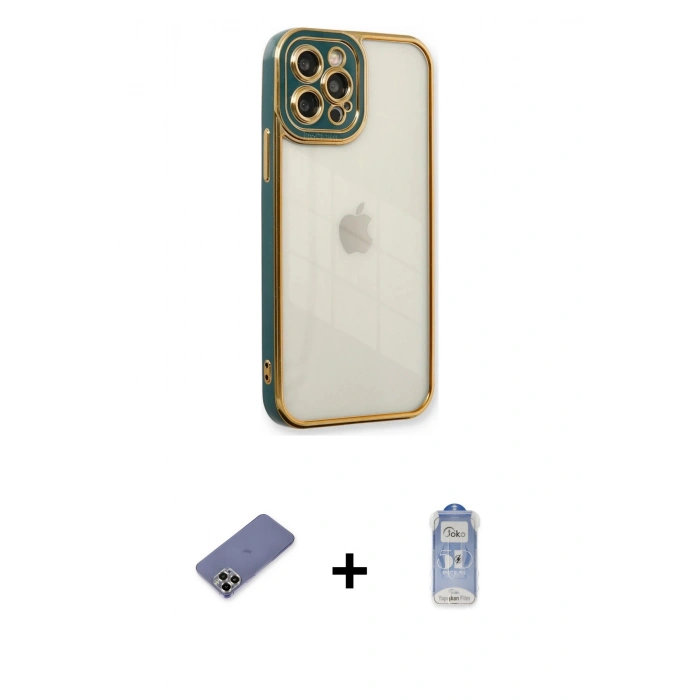 MARSİLYAN™- iPhone 12 Pro Max Kılıf Çekirdek Klasik Serisi - Siyah Joko Magic 5D Cam + Metal Kamera Lens Koruma Cam - GD