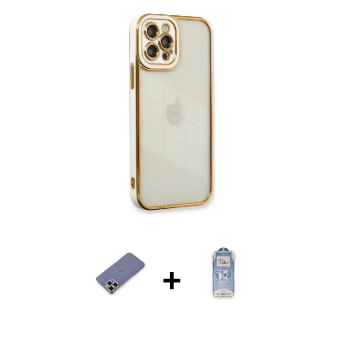 MARSİLYAN™- iPhone 12 Pro Max Kılıf Çekirdek Klasik Serisi - Siyah Joko Magic 5D Cam + Metal Kamera Lens Koruma Cam - GD