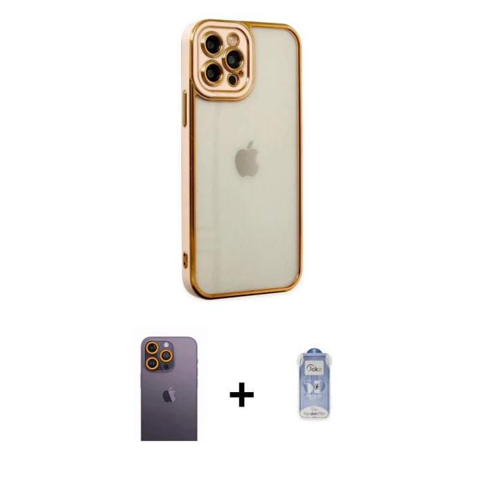 MARSİLYAN™- iPhone 12 Pro Max Kılıf Çekirdek Klasik Serisi - Siyah Joko Magic 5D Cam + Neon Fosforlu Kamera Lens - SI