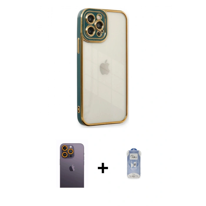 MARSİLYAN™- iPhone 12 Pro Max Kılıf Çekirdek Klasik Serisi - Siyah Joko Magic 5D Cam + Neon Fosforlu Kamera Lens - SI