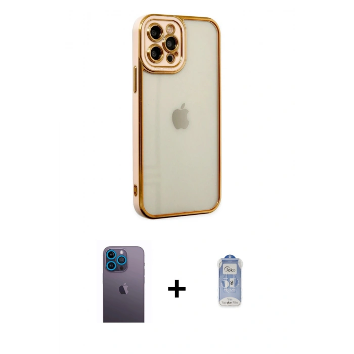 MARSİLYAN™- iPhone 12 Pro Max Kılıf Çekirdek Klasik Serisi - Siyah Joko Magic 5D Cam + Neon Fosforlu Kamera Lens - MI
