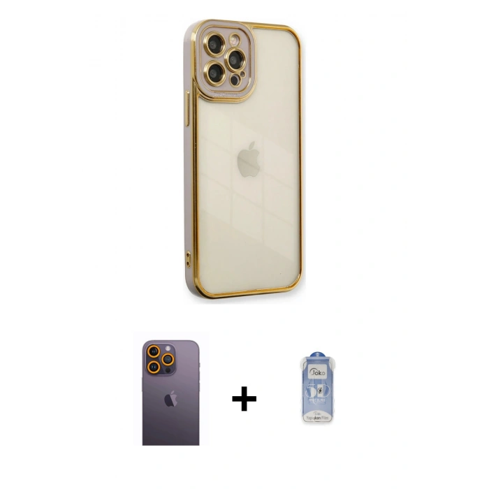 MARSİLYAN™- iPhone 12 Pro Max Kılıf Çekirdek Klasik Serisi - Siyah Joko Magic 5D Cam + Neon Fosforlu Kamera Lens - SI