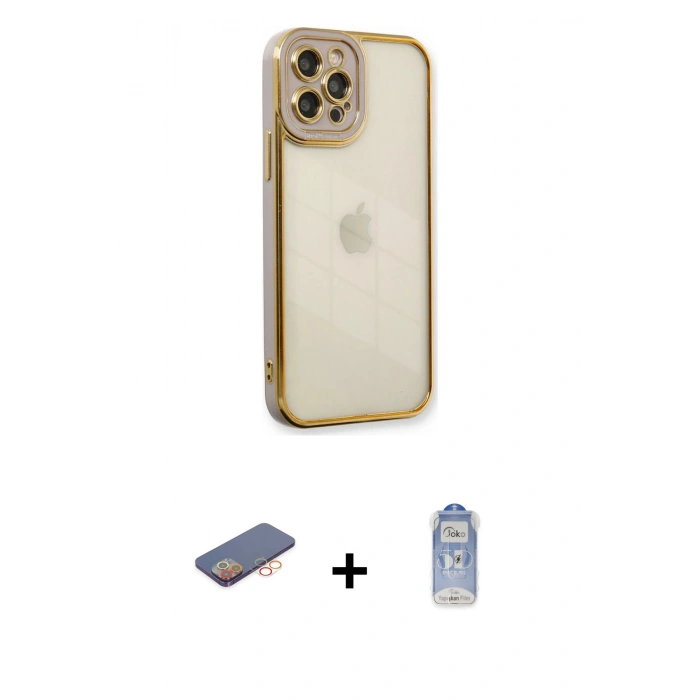 MARSİLYAN™- iPhone 12 Pro Max Kılıf Çekirdek Klasik Serisi - Siyah Joko Magic 5D Cam + Renkli Kamera Lens Koruma Cam - TU