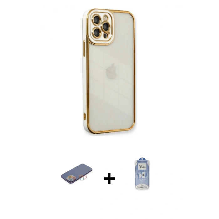 MARSİLYAN™- iPhone 12 Pro Max Kılıf Çekirdek Klasik Serisi - Siyah Joko Magic 5D Cam + Renkli Kamera Lens Koruma Cam - PE