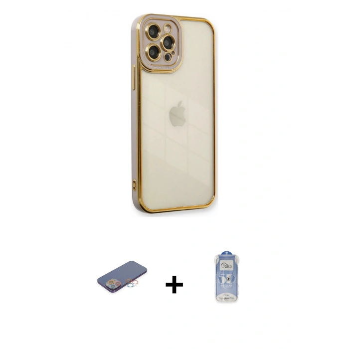 MARSİLYAN™- iPhone 12 Pro Max Kılıf Çekirdek Klasik Serisi - Siyah Joko Magic 5D Cam + Renkli Kamera Lens Koruma Cam - PE