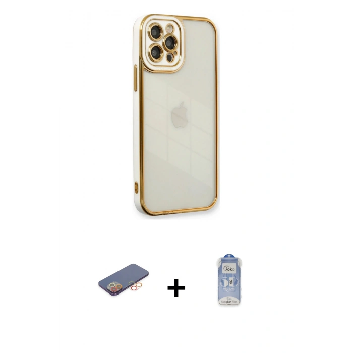 MARSİLYAN™- iPhone 12 Pro Max Kılıf Çekirdek Klasik Serisi - Siyah Joko Magic 5D Cam + Renkli Kamera Lens Koruma Cam - TU