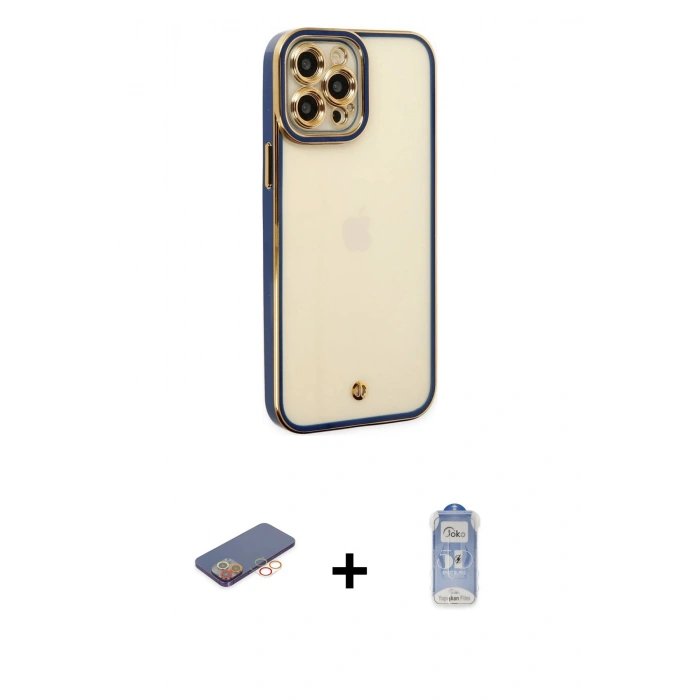 MARSİLYAN™- iPhone 12 Pro Max Kılıf Çekirdek Klasik Serisi - Siyah Joko Magic 5D Cam + Renkli Kamera Lens Koruma Cam - TU