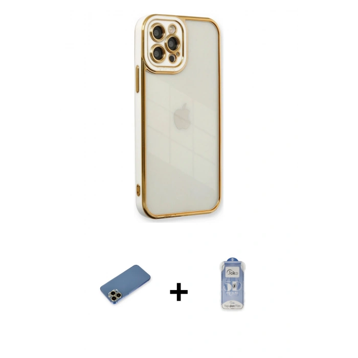 MARSİLYAN™- iPhone 12 Pro Max Kılıf Çekirdek Klasik Serisi - Siyah Joko Magic 5D Cam + Shine Kamera Lens Koruma Cam - GD