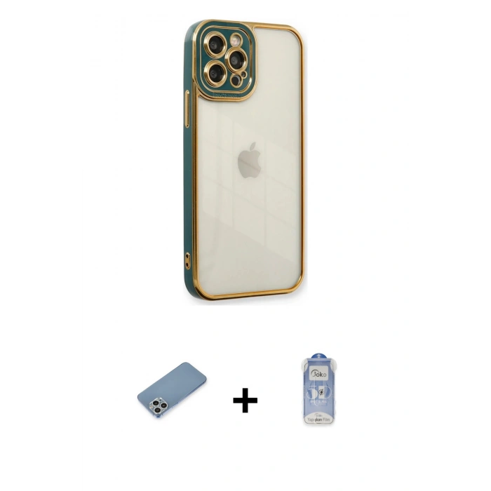 MARSİLYAN™- iPhone 12 Pro Max Kılıf Çekirdek Klasik Serisi - Siyah Joko Magic 5D Cam + Shine Kamera Lens Koruma Cam - GS