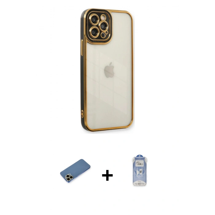 MARSİLYAN™- iPhone 12 Pro Max Kılıf Çekirdek Klasik Serisi - Siyah Joko Magic 5D Cam + Shine Kamera Lens Koruma Cam - GD