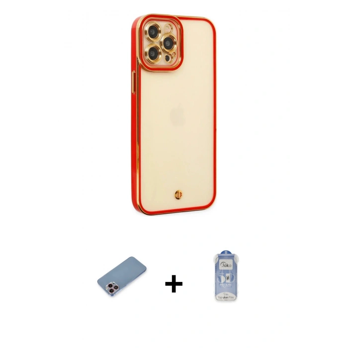 MARSİLYAN™- iPhone 12 Pro Max Kılıf Çekirdek Klasik Serisi - Siyah Joko Magic 5D Cam + Shine Kamera Lens Koruma Cam - PE