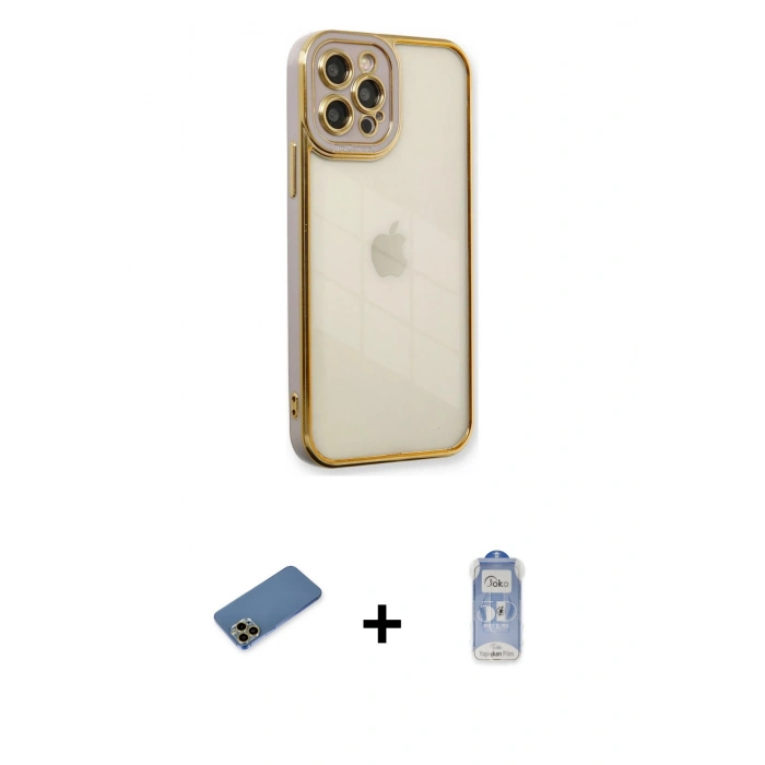 MARSİLYAN™- iPhone 12 Pro Max Kılıf Çekirdek Klasik Serisi - Siyah Joko Magic 5D Cam + Shine Kamera Lens Koruma Cam - GD
