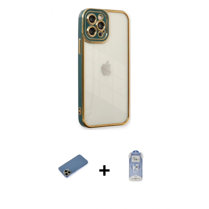 MARSİLYAN™- iPhone 12 Pro Max Kılıf Çekirdek Klasik Serisi - Siyah Joko Magic 5D Cam + Shine Kamera Lens Koruma Cam - GD