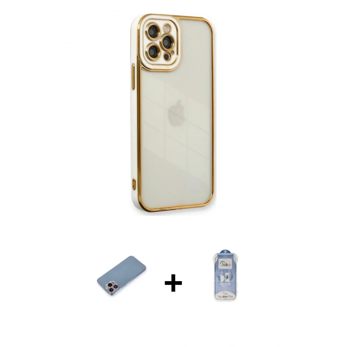 MARSİLYAN™- iPhone 12 Pro Max Kılıf Çekirdek Klasik Serisi - Siyah Joko Magic 5D Cam + Shine Kamera Lens Koruma Cam - PE
