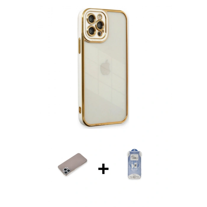 MARSİLYAN™- iPhone 12 Pro Max Kılıf Çekirdek Klasik Serisi - Siyah Joko Magic 5D Cam + Shine Kamera Lens Koruma Cam - SABE