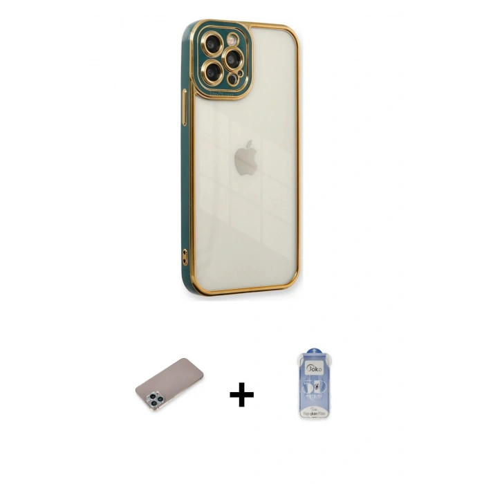 MARSİLYAN™- iPhone 12 Pro Max Kılıf Çekirdek Klasik Serisi - Siyah Joko Magic 5D Cam + Shine Kamera Lens Koruma Cam - SABE