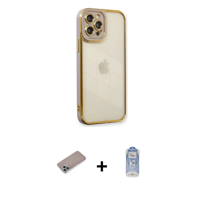 MARSİLYAN™- iPhone 12 Pro Max Kılıf Çekirdek Klasik Serisi - Siyah Joko Magic 5D Cam + Shine Kamera Lens Koruma Cam - SABE