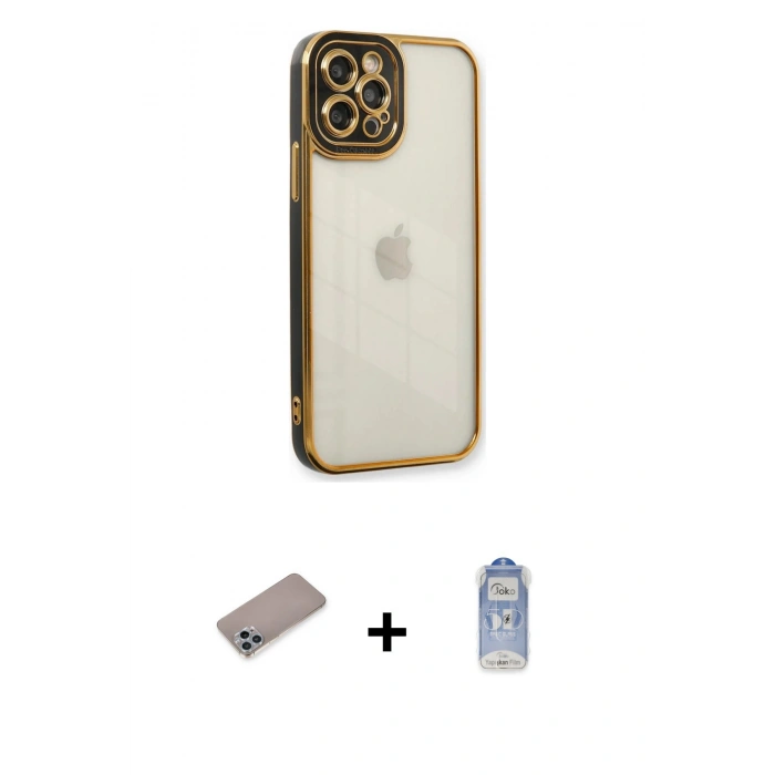 MARSİLYAN™- iPhone 12 Pro Max Kılıf Çekirdek Klasik Serisi - Siyah Joko Magic 5D Cam + Shine Kamera Lens Koruma Cam - SABE