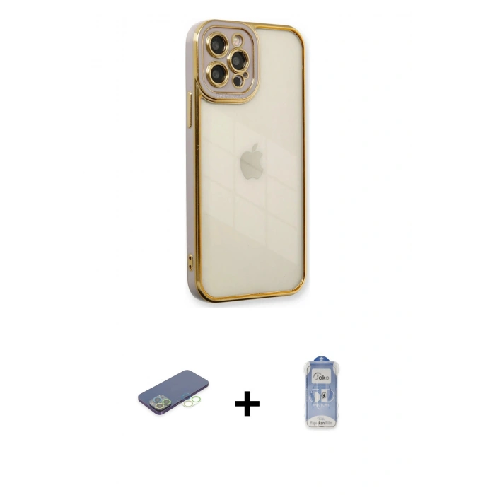 MARSİLYAN™- iPhone 12 Pro Max Kılıf Çekirdek Klasik Serisi - Siyah Joko Magic 5D Cam + Renkli Kamera Lens Koruma Cam - YL