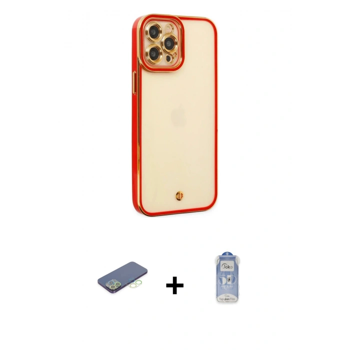 MARSİLYAN™- iPhone 12 Pro Max Kılıf Çekirdek Klasik Serisi - Siyah Joko Magic 5D Cam + Renkli Kamera Lens Koruma Cam - YL