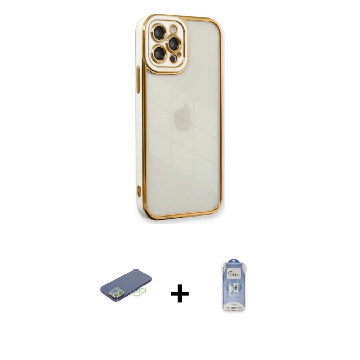 MARSİLYAN™- iPhone 12 Pro Max Kılıf Çekirdek Klasik Serisi - Siyah Joko Magic 5D Cam + Renkli Kamera Lens Koruma Cam - YL