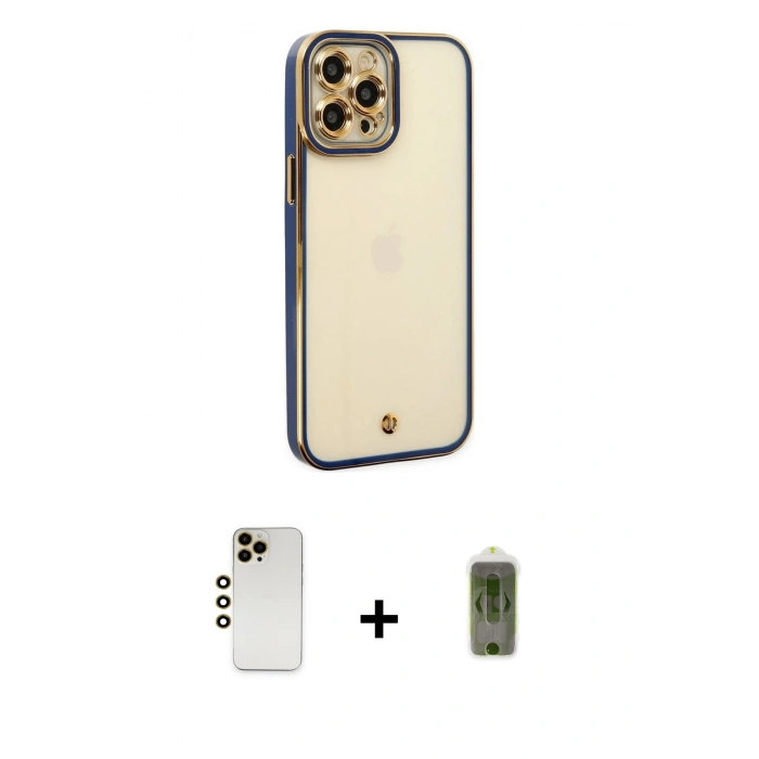 MARSİLYAN™- iPhone 12 Pro Max Kılıf Çekirdek Klasik Serisi - Siyah Joko Magic 5D Hayalet Cam + Gold Shine Kamera Lens