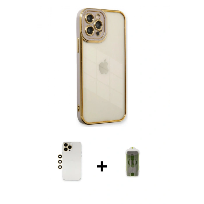 MARSİLYAN™- iPhone 12 Pro Max Kılıf Çekirdek Klasik Serisi - Siyah Joko Magic 5D Hayalet Cam + Gold Shine Kamera Lens