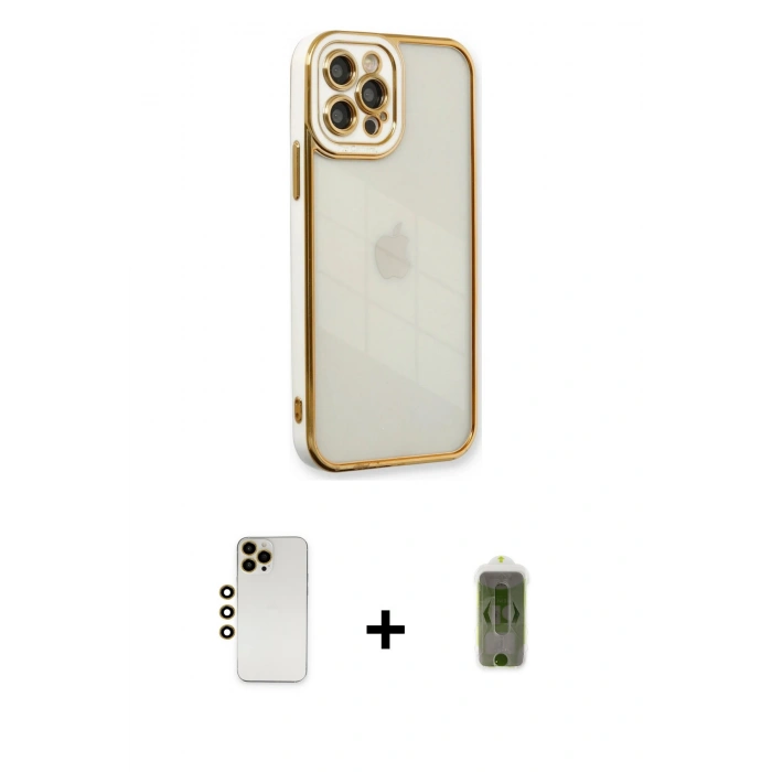 MARSİLYAN™- iPhone 12 Pro Max Kılıf Çekirdek Klasik Serisi - Siyah Joko Magic 5D Hayalet Cam + Gold Shine Kamera Lens