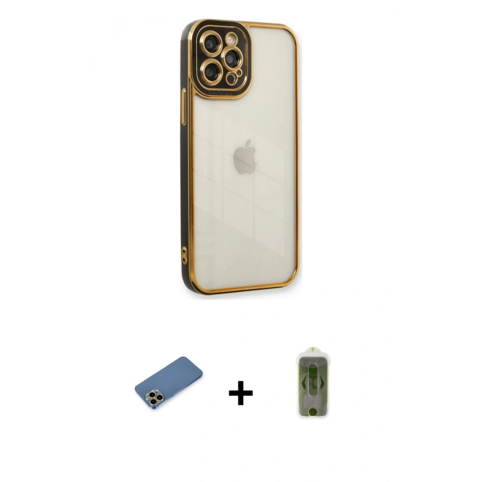 MARSİLYAN™- iPhone 12 Pro Max Kılıf Çekirdek Klasik Serisi - Siyah Joko Magic 5D Hayalet Cam + Shine Kamera Lens Koruma Cam - GD