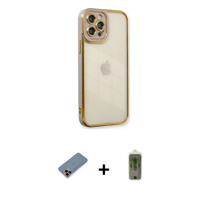 MARSİLYAN™- iPhone 12 Pro Max Kılıf Çekirdek Klasik Serisi - Siyah Joko Magic 5D Hayalet Cam + Metal Kamera Lens Koruma Cam - KI