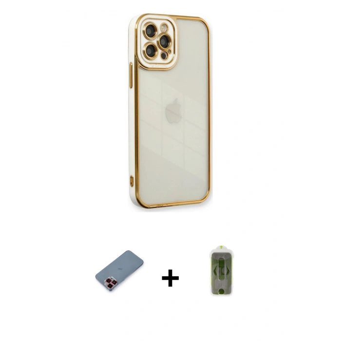 MARSİLYAN™- iPhone 12 Pro Max Kılıf Çekirdek Klasik Serisi - Siyah Joko Magic 5D Hayalet Cam + Metal Kamera Lens Koruma Cam - KI