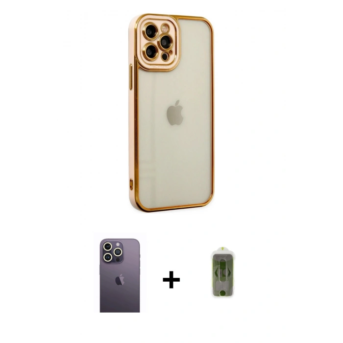 MARSİLYAN™- iPhone 12 Pro Max Kılıf Çekirdek Klasik Serisi - Siyah Joko Magic 5D Hayalet Cam + Neon Fosforlu Kamera Lens - BZ