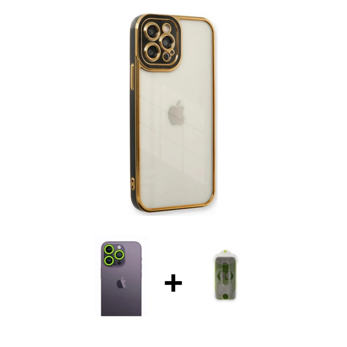 MARSİLYAN™- iPhone 12 Pro Max Kılıf Çekirdek Klasik Serisi - Siyah Joko Magic 5D Hayalet Cam + Neon Fosforlu Kamera Lens - YL