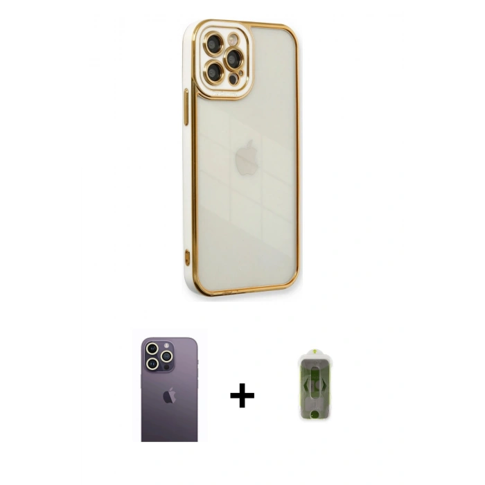 MARSİLYAN™- iPhone 12 Pro Max Kılıf Çekirdek Klasik Serisi - Siyah Joko Magic 5D Hayalet Cam + Neon Fosforlu Kamera Lens - BZ